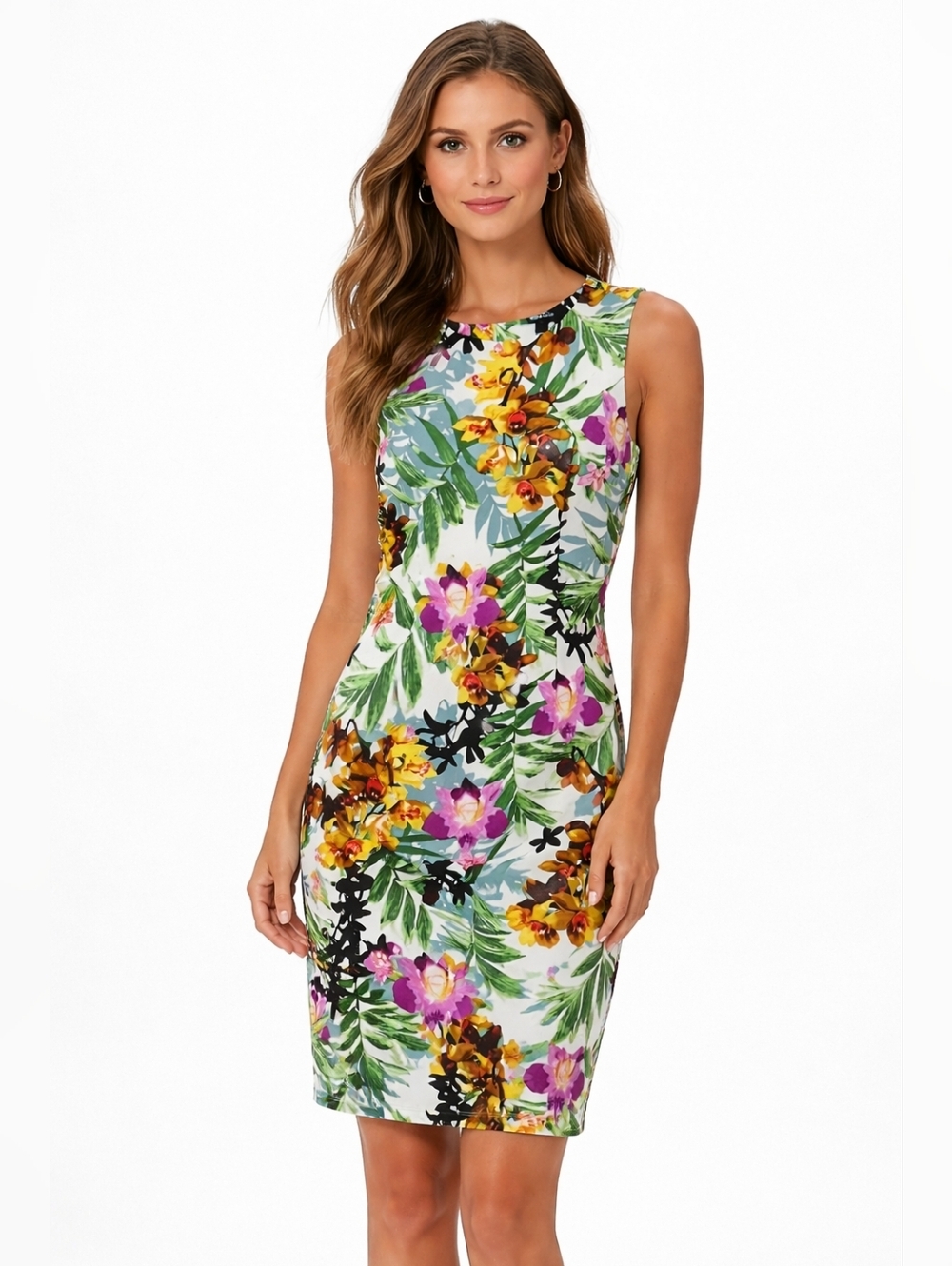 NWT Ronni Nicole Sleeveless Sheath Dress With Tropical Floral Print. Sz 12